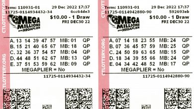 Mega Millions lottery tickets.